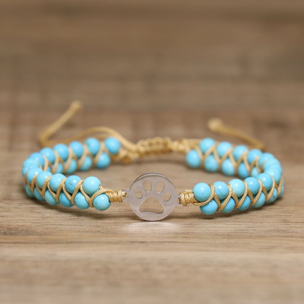Natural Stone Turquoise Double-Strand Braided Beaded Bracelet Light Blue