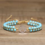 Natural Stone Turquoise Double-Strand Braided Beaded Bracelet
